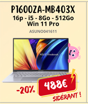 16p FHD i5-1235U 8Go 512Go Iris Xe Graphics Windows 11 Pro Silver - 488€