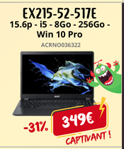 15.6p FHD i5-1035G1 8Go 256Go UHD Graphics Windows 10 Pro Noir - 349€