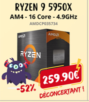 AMD RYZEN 9 5950X (3.4 Ghz / 4.9 Ghz) - 259.90€