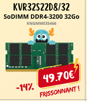 Kingston SO-DIMM DDR4 32Go 3200MHz - 49.70€