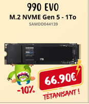 SAMSUNG 990 EVO MZ-V9E1T0BW 1To M.2 2280 PCIe 4.0 x4 / 5.0 x2 - 66.90€