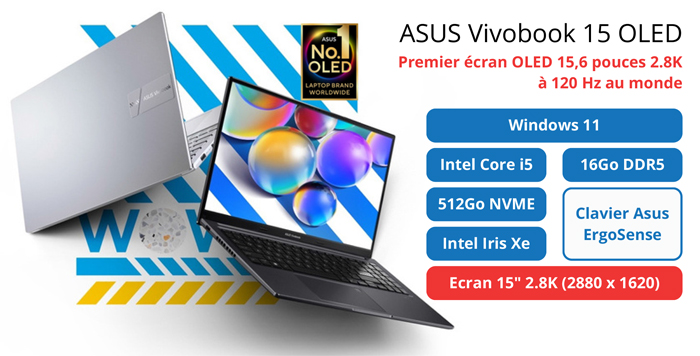 Chez ECP, retrouvez toute la gamme des PC portables ASUS avec dalle OLED dotés de la meilleure gamme de couleurs de leur catégorie.