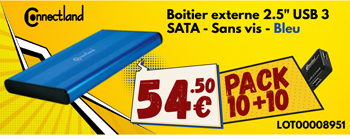 Pack 10x boitiers externe 2.5p bleu a montage sans vis + 10x Hub USB OFFERTS - 54.50€
