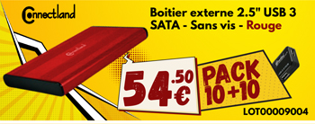 Pack 10x boitiers externe 2.5p rouge a montage sans vis + 10x Hub USB OFFERTS - 54.50€