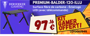Bureau Gamer Berserker Premium Balder 120 Illu + Kit Gamer (clavier + souris + casque + tapis) OFFERT - 97.16€