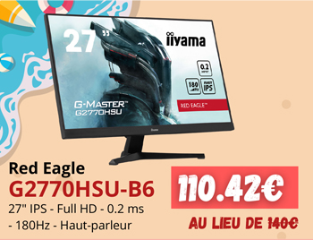 IIyama Red Eagle G2770HSU-B6 - 110.42€ au lieu  de 140€ | 27p IPS - Full HD - 0.2ms - 180Hz - Haut-parleur