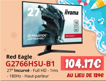 IIyama Red Eagle G27766HSU-B1 - 104.17€ au lieu  de 129€ | 27p Incurvé - Full HD - 1ms - 180Hz - Haut-parleur