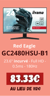 IIyama Red Eagle GC2480HSU-B1 - 83.33€ au lieu  de 112€ | 23.6p incurvé - Full HD - 0.5ms - 180Hz