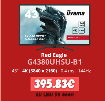 IIyama Red Eagle G4380UHSU-B1 - 395.83€ au lieu  de 464€ | 43p - 4K UHD (3840 x 2160) - 0.4ms - 144Hz