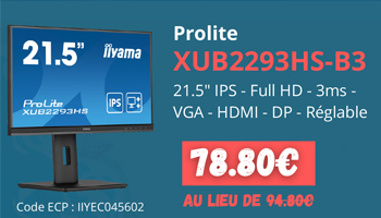 IIyama Prolite XUB2293HS-B3 - 78.80€ au lieu  de 94.80€ | 21.5p IPS - Full HD - 3ms - VGA - HDMI - DP - Reglable